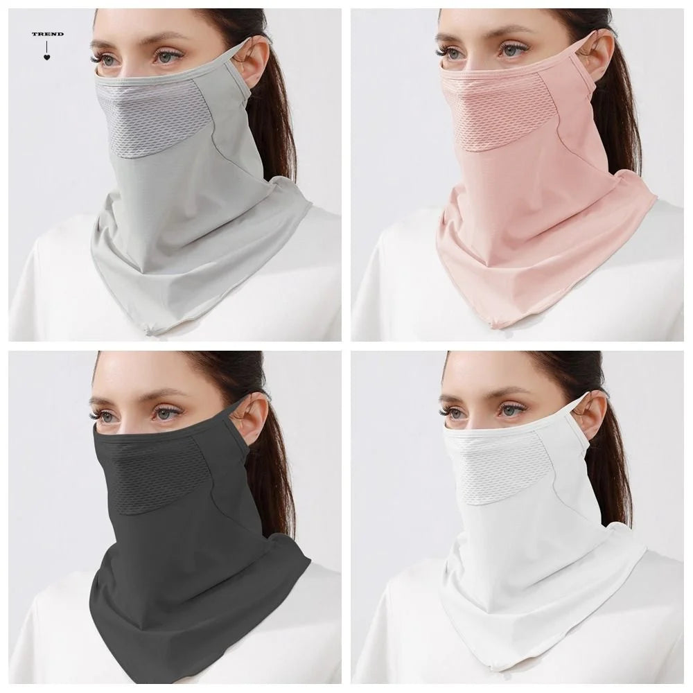 Solid Color Ice Silk Mask Summer Face Scarves UV Protection Face Cover Face Shield Hanging Ear Sunscreen Face Scarf Hiking Qme