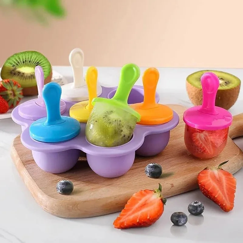 7 Holes Silicone Ice Cream Mould Popsicle Mold Baby Food Storage Box with Lid Fruit Milkshake Manufacturer Home Kitchen Tools Qme