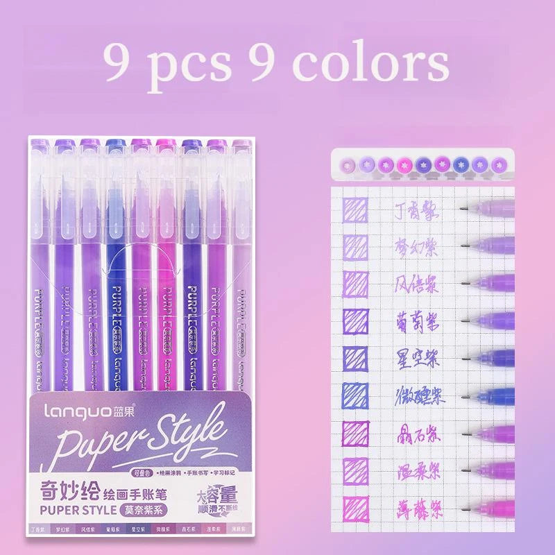 9-Pack Morandi Vintage Journal Pens, Multi-Color Graffiti Drawing Gel Pens with Refillable Cartridges Qme A Multi-Colored