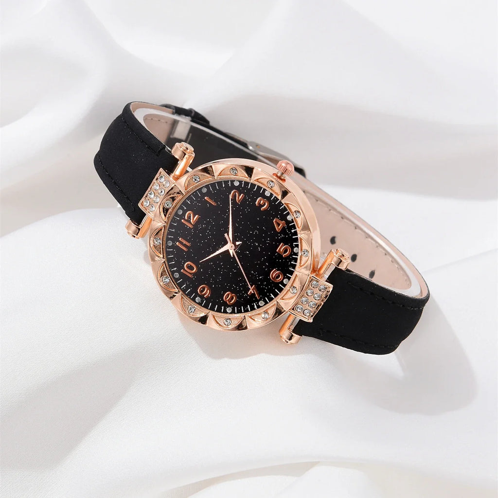 5PCS/Set Luxury Women Watches Rhinestone Fashion Elegant Wristwatch Quartz Watch Ladies Clock For Girl Gift Qme