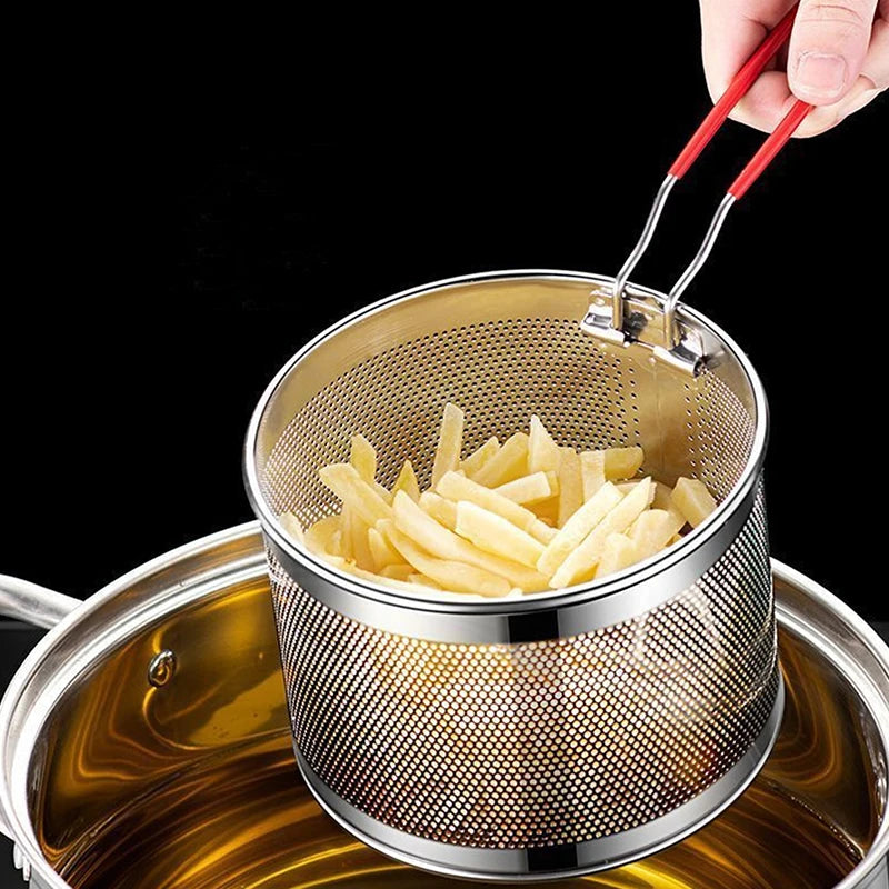 Stainless Steel Fried Mesh Kitchen Fry Basket Cooking Pan Oil Qme