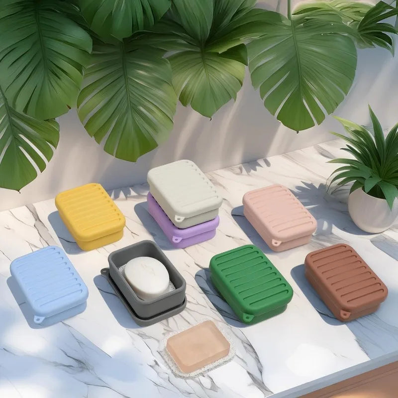 Portable Silicone Travel Soap Case Leak Proof Drainage Lid Layer Qme