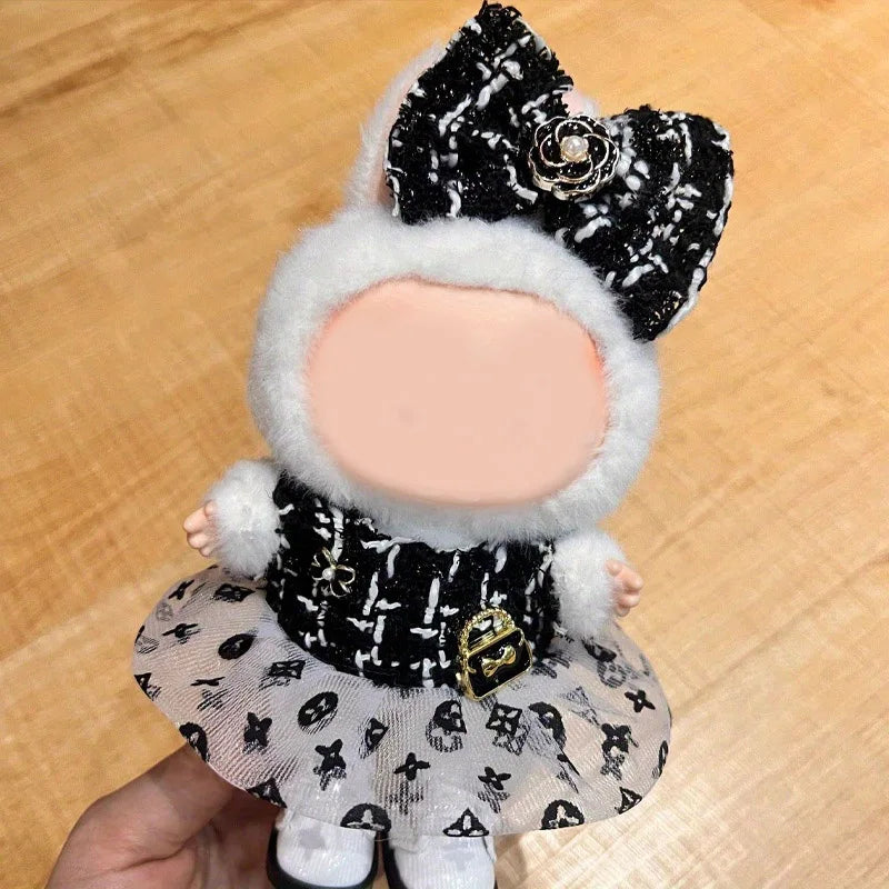 2-piece labubu doll outfit, suitable for 15cm and 17cm seated doll outfits, dress up with Xiaoxiang set, skirt accessories Qme GRAY