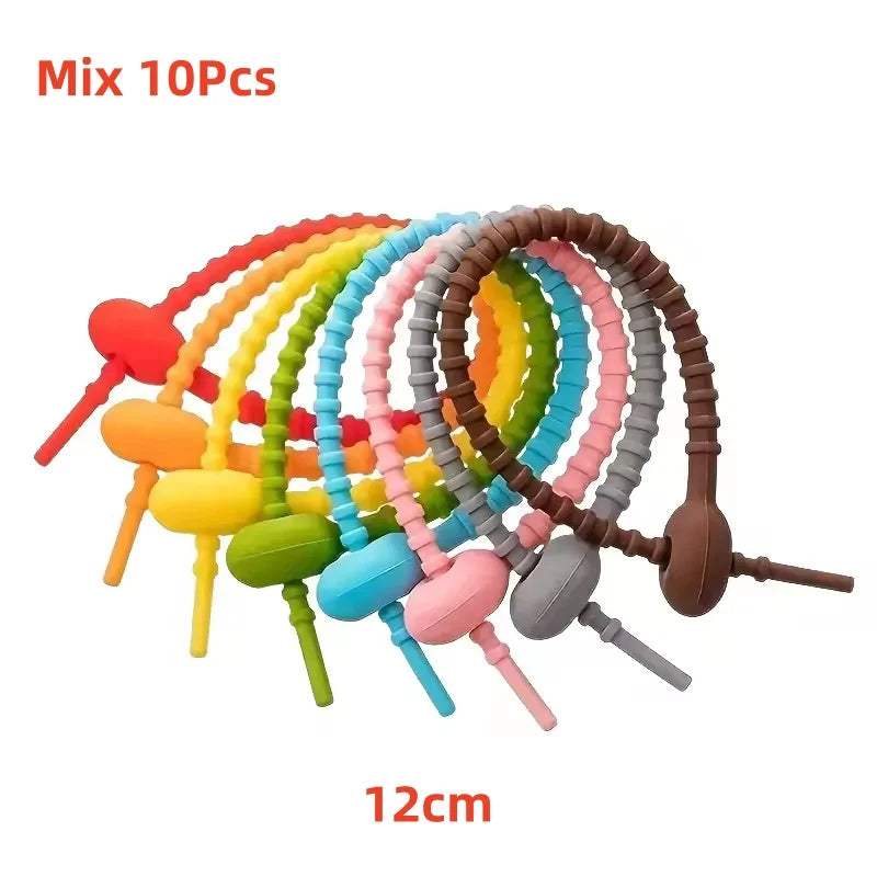 50/10pcs Reusable Cable Wire Organizer Storage Bag Tie Silicone for Winder Storage Holder Bag Ties Cord Clip Earphone Line Clips Qme Mix-10PCS