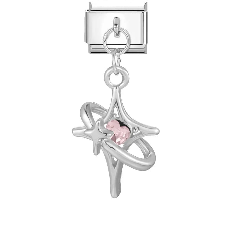 New 2026 Fashion Sweet Pink Moon Star Butterfly Pendant Italian Charm Links Fit 9MM Stainless Steel Bracelet DIY Making Gifts Qme Style 11