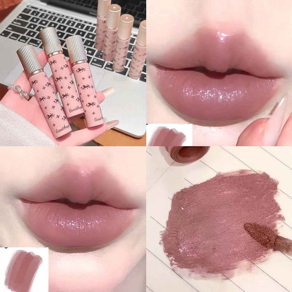 Shiny Matte Lipstick Moisturizing Lasting Pink Purple Sparkling Waterproof Nude Rose Lip Mud Glitter Makeup Cute Horse Pattern Qme 03