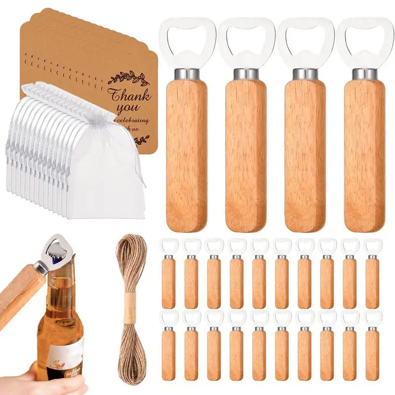 Stainless Steel Beer Bottle Opener With Wooden Handle Wedding Gifts For Guests Kitchen Bar Tools Promotion Gift With 24 Pcs Qme