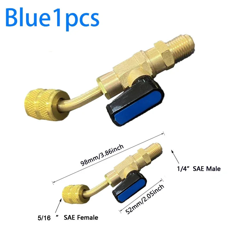 Refrigerant Angled Shut-Off Ball Valve Adapter 1/4" SAE R22 R12 R410a Air Conditioning Charging Hoses AC Refrigerant Tools Qme r410 Angled Valve