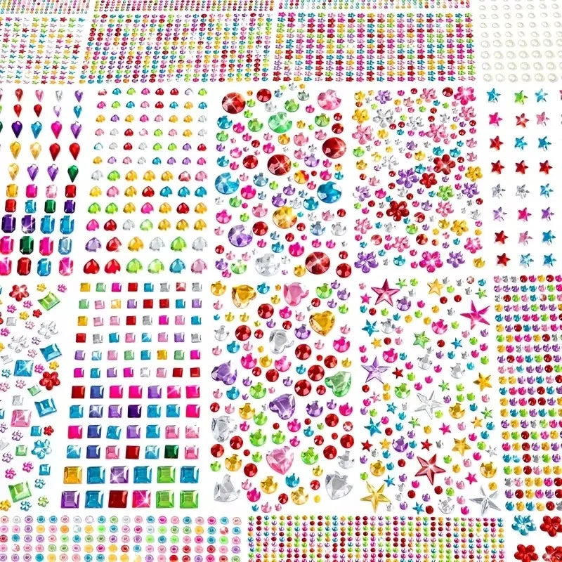 Self-adhesive Rhinestone DIY Stickers - Colorful Acrylic Gemstone Glitter Stickers, Multi-functional Reusable Craft Stickers Qme 13 pages of stickers