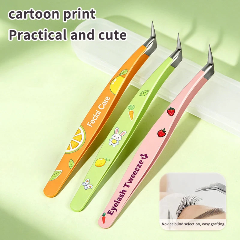 Stainless Steel False Eyelash Tweezers Straight Head Elbow Lash Qme