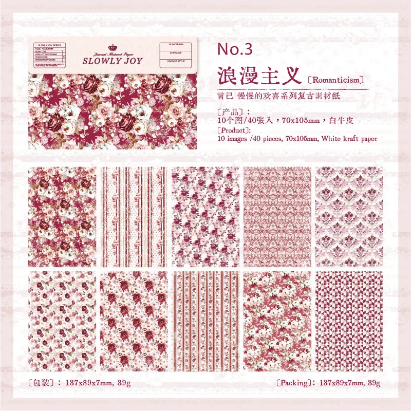 40 pcs Gauze Background Decor Scrapbook Vintage Materials Paper Combo Kit DIY Junk Journal Collage Photo Album Retro Stationery Qme C3