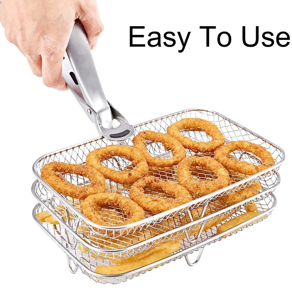 Three Stackable Air Fryer Rack Ovens Racks Stainless Steel Basket Tray Air Fryer Accessories Kitchen Gadgets Baking Tools Qme