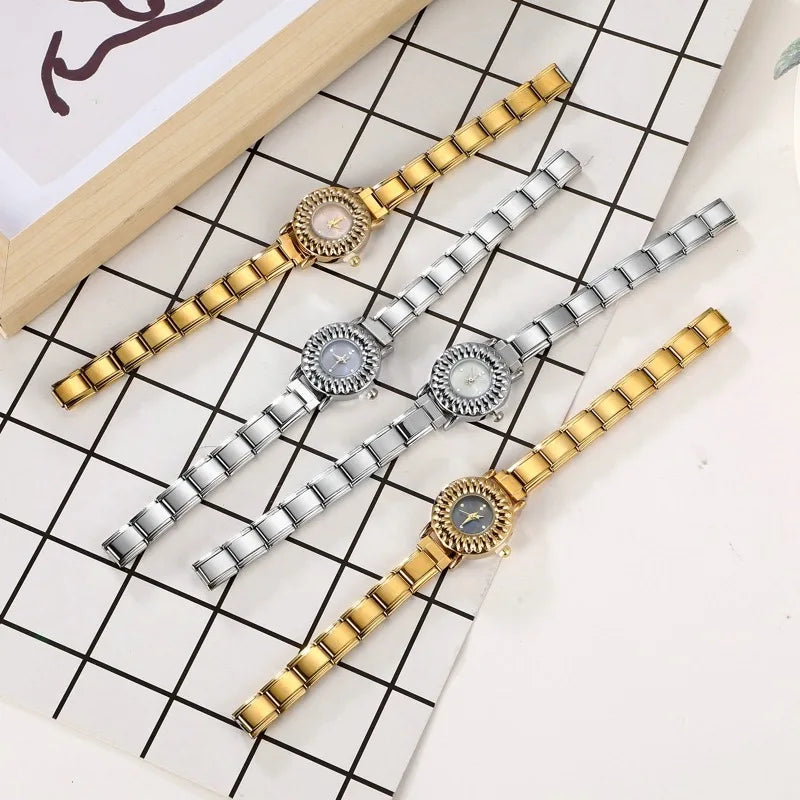 New 1PC High Quality Women's Stainless Steel Round Stereoscopic Watch Bracelet Bangle For Friend Wife Birthday Gift DIY Jewelry Qme