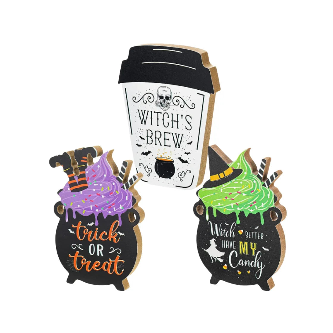 Autumn Farmhouse Halloween Tiered Tray Decor Witch Rustic Table Qme 3pcs M