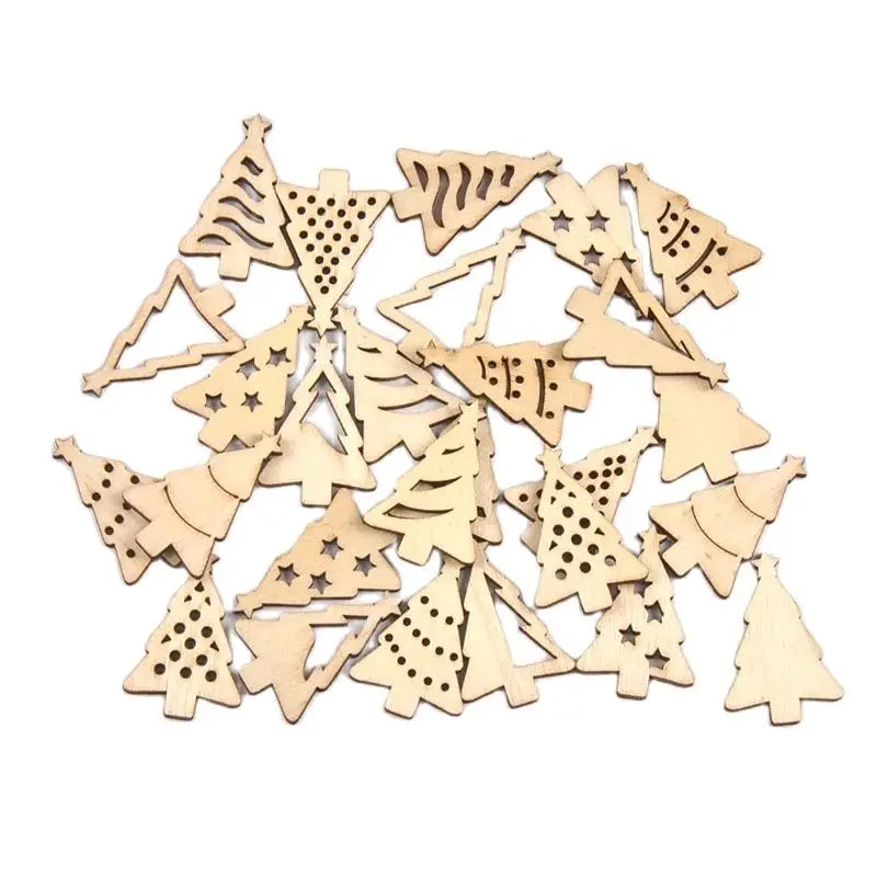 50pcs 35x23mm Mixed Natural Wooden Slices Christmas Tree For DIY Scrapbook Crafts Handmade Supplies Party Xmas Arts Decor c4120 Qme