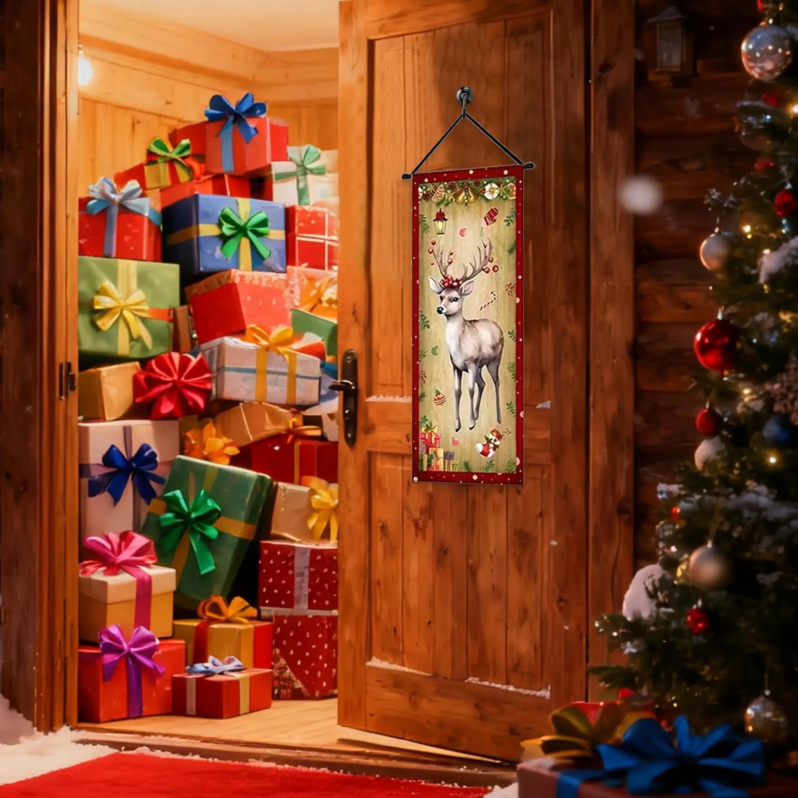 Christmas Door Banner 4 Pieces Party Decorations Santa Snowman Elk Front Door Banner For Home Party Wall Room Patio Window Qme