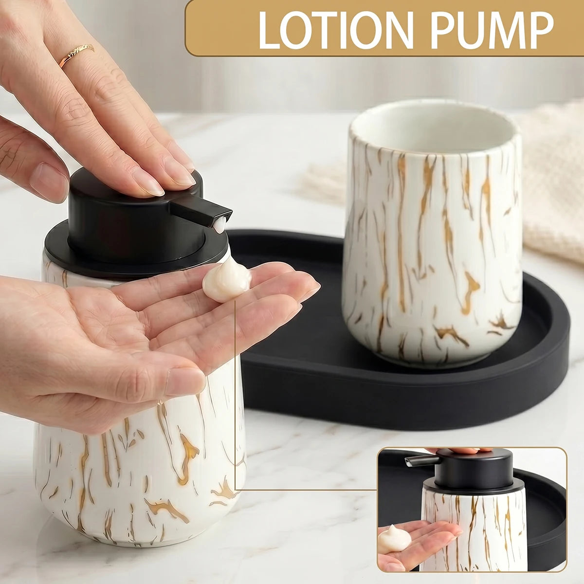 3pcs/set Marble Bathroom Set with Silicone Tray Foaming Hand Dispenser Toothbrush Holder Set Vanity Organizer for Bathroom Kitch Qme B-liquid set