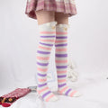 Women Girl Cute Winter Striped Coral Velvet Long Socks Warm Thicke Knee Length Socks Cute Bear Fox Sheep Home Towel Stockings Qme E One Size