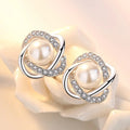New Fine 925 Sterling Silver Charms Pearl Crystal Stud Earrings for Women Fashion Party Wedding Accessories Jewelry Couple Gifts Qme Default Title