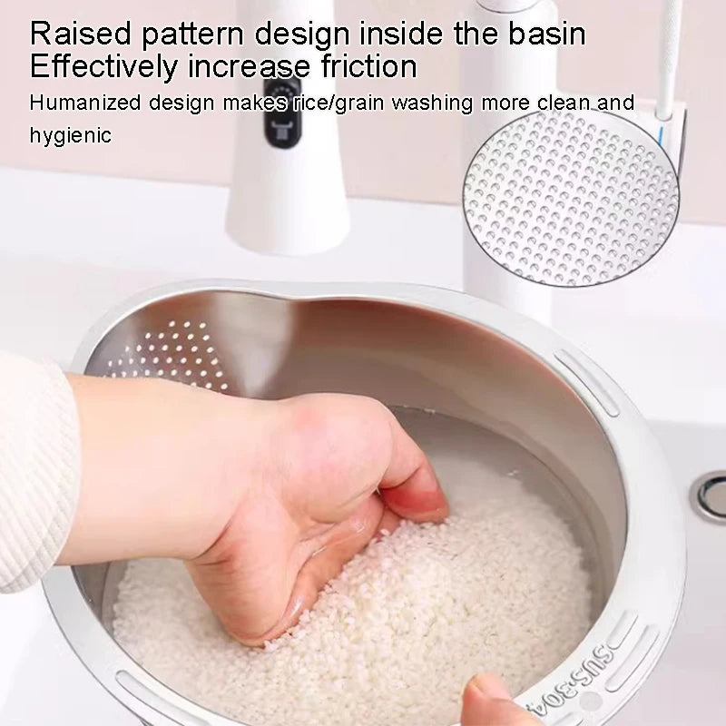 .1Pc Rice Washer Strainer Bowl Stainless Steel Rice Washing Bowl Rice Sieve Colander Fruit And Vegetable Strainer Kitchen Tools. Qme