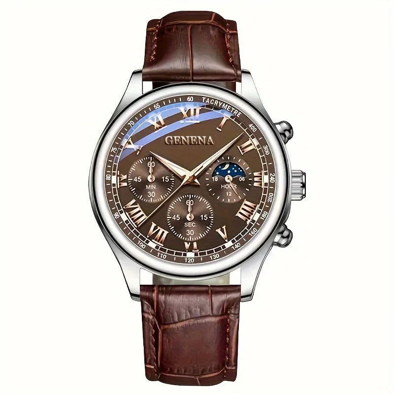 2026 GENEVA High Quality Men's Luxury Belt Fashion Quartz Watch Men Round Business Student Sport Waterproof Glow Clock Qme