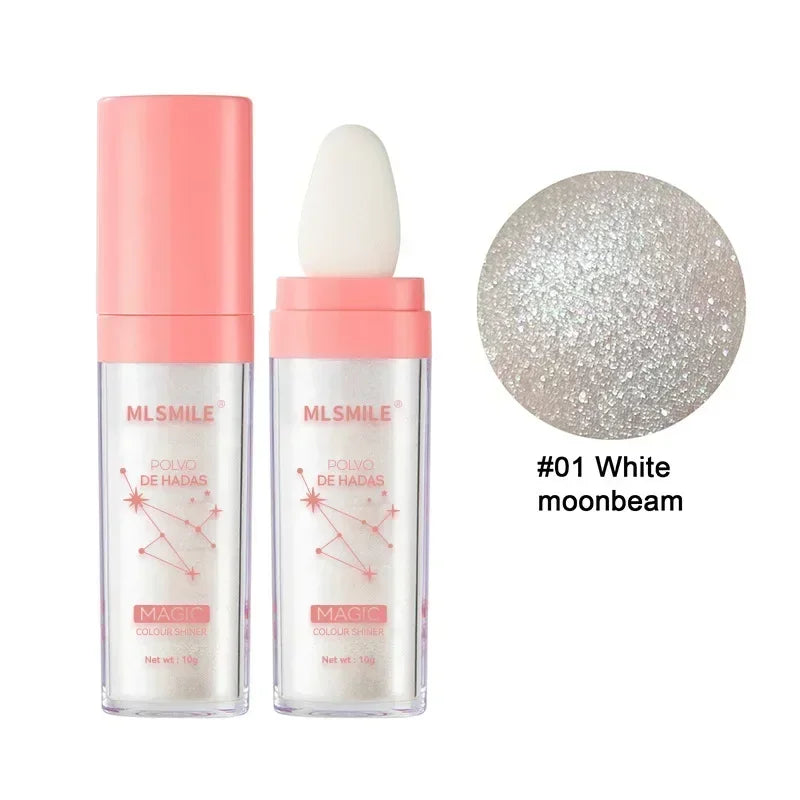 Shimmer Fairy Powder Highlighter Powder White Loose Highlighter Face Body Glitter Wand Makeup Bronzer Illuminator Powder Qme 01White Moonbeam