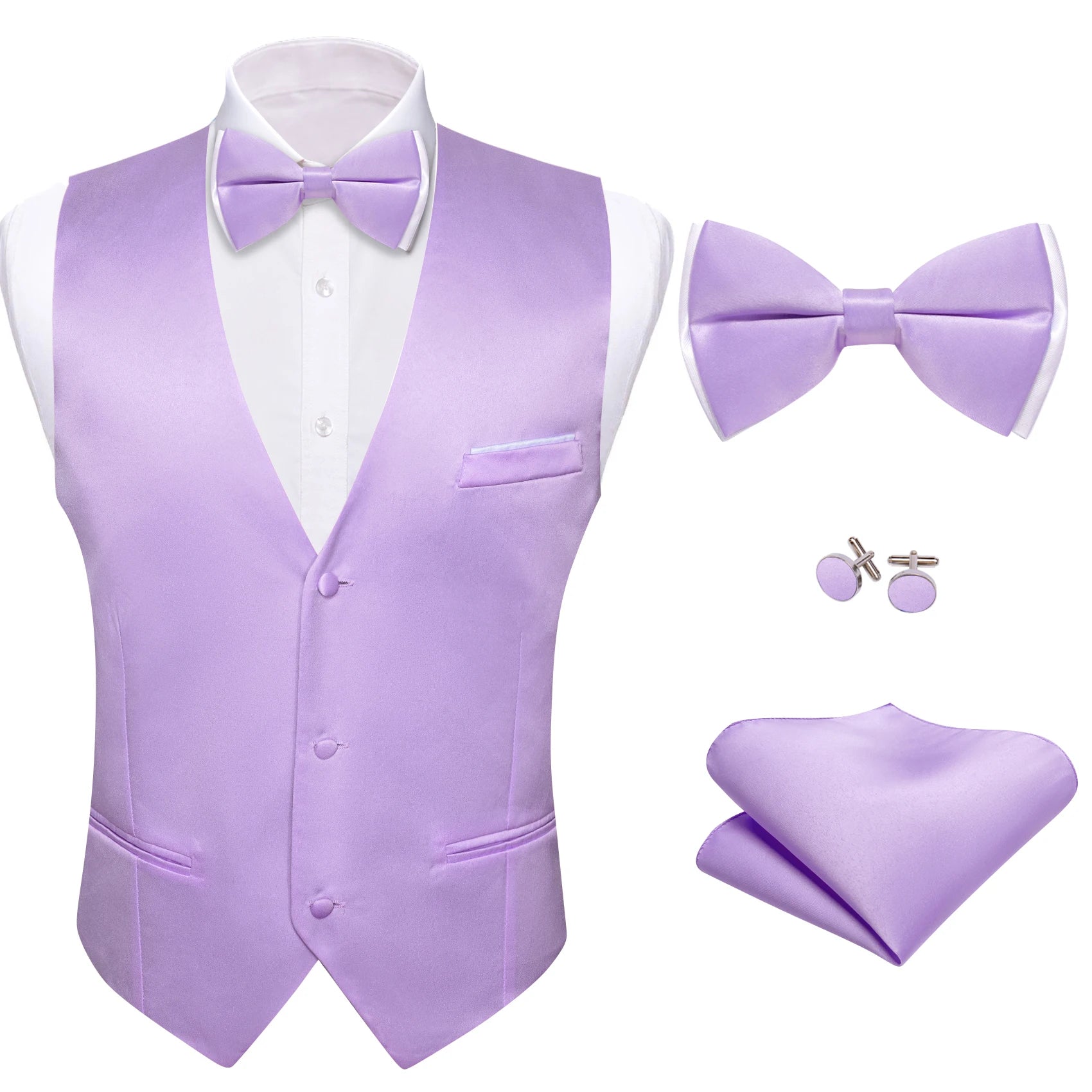 Elegant Satin Waistcoat Matching Bow Tie Men Multicolor Choice Ideal Qme MJ-2782 XL