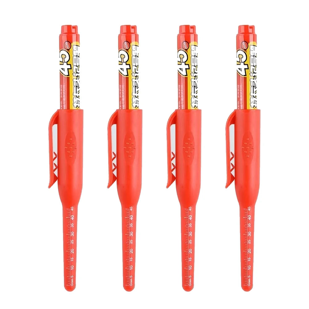 1-10Pcs Multi-Purpose 45mm Deep Drill Hole Long Nib Waterproof Marker Pens for Bathroom Woodworking Long Head Carpenter Pen Qme 4 red