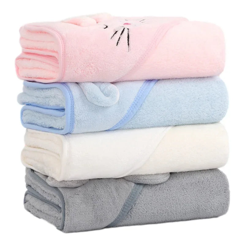 Soft Cartoon Animal Baby Hooded Bath Towel Swaddle Wrap Warm Newborn Qme