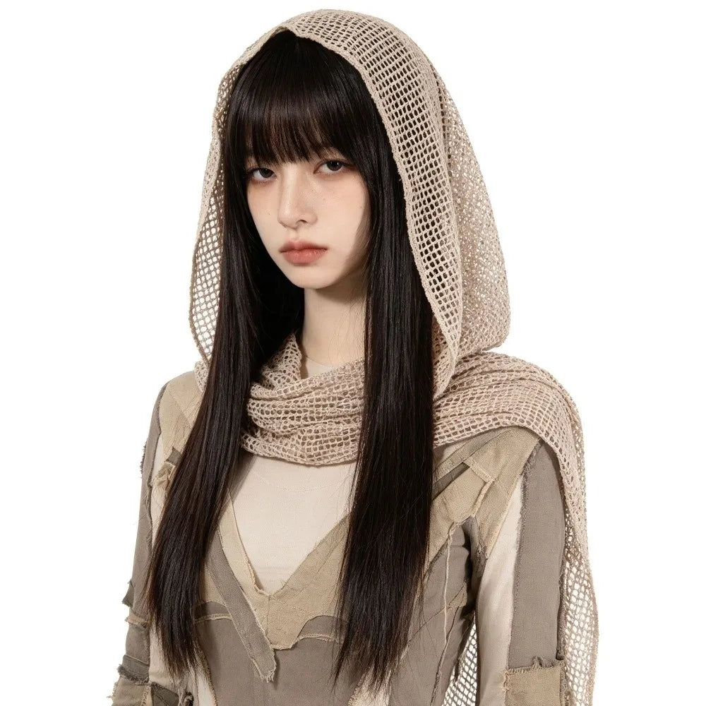 Fairy Solid Color Hooded Headscarf Breathable Y2k Head Wraps Scarf Lightweight Glitter Turbante Party Qme