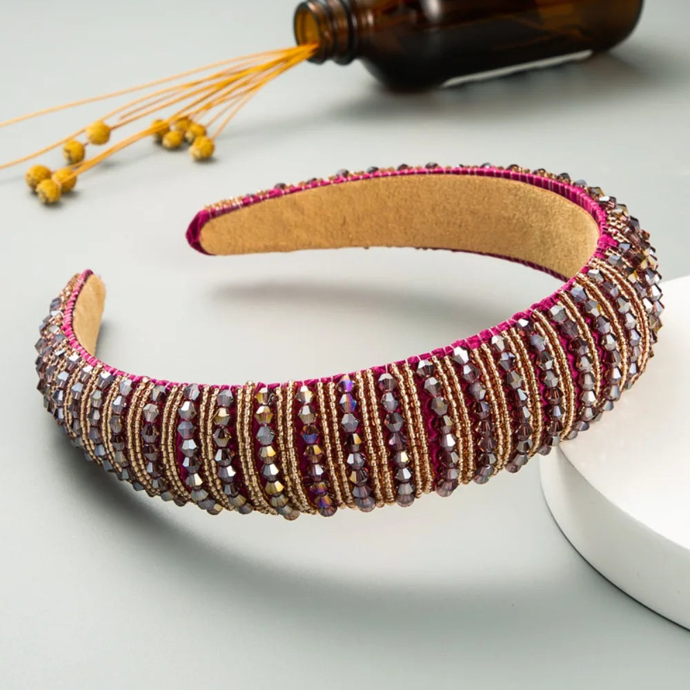 Luxury Elegant Baroque Crystal Headband Beads Blingbling Sponge Qme Style 1