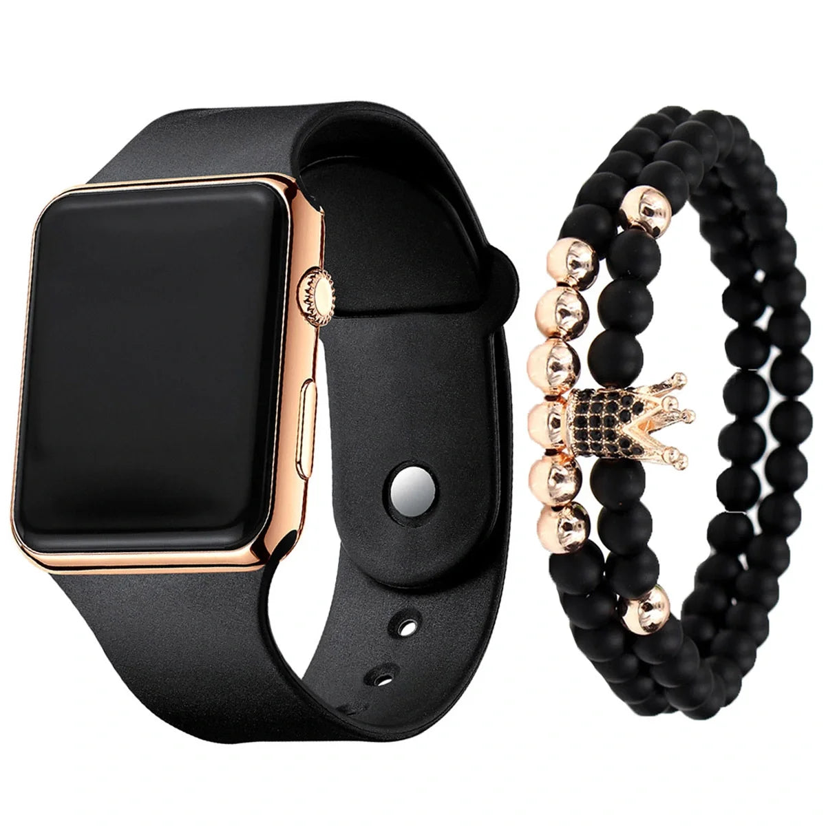 Sport Digital Watch Women Men Square LED Watch Silicone Electronic Watch Women's Watches Clock relogio feminino digital reloj Qme Rose gold set