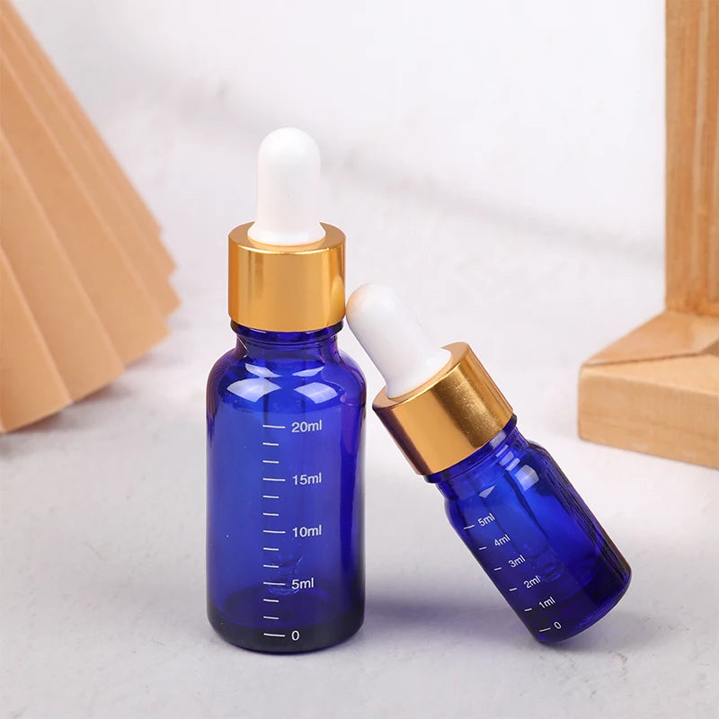 Dropper Bottles Blue Glass Reagent Eye Drop Pipette Scale Refillable Qme