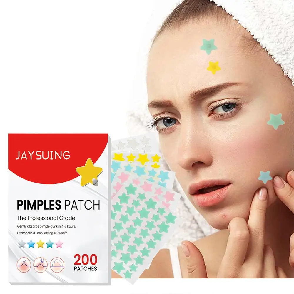 200 Counts Colorful Hydrocolloid Cute Star Shaped Acne Pimple Patch For Face Invisible Zit Cover Stickers Skin Care Qme