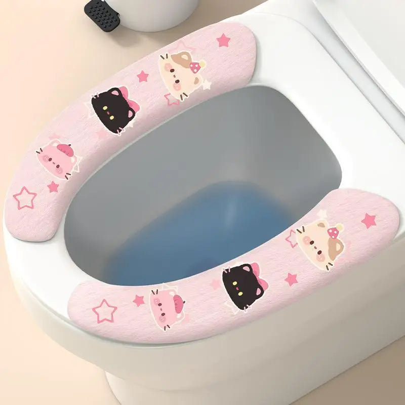 1 Pair Cute Black Cat Printed Soft Warm Toilet Seat Cushion Pads Fits Most Standard Toilets For Home Bathroom Use Qme A4