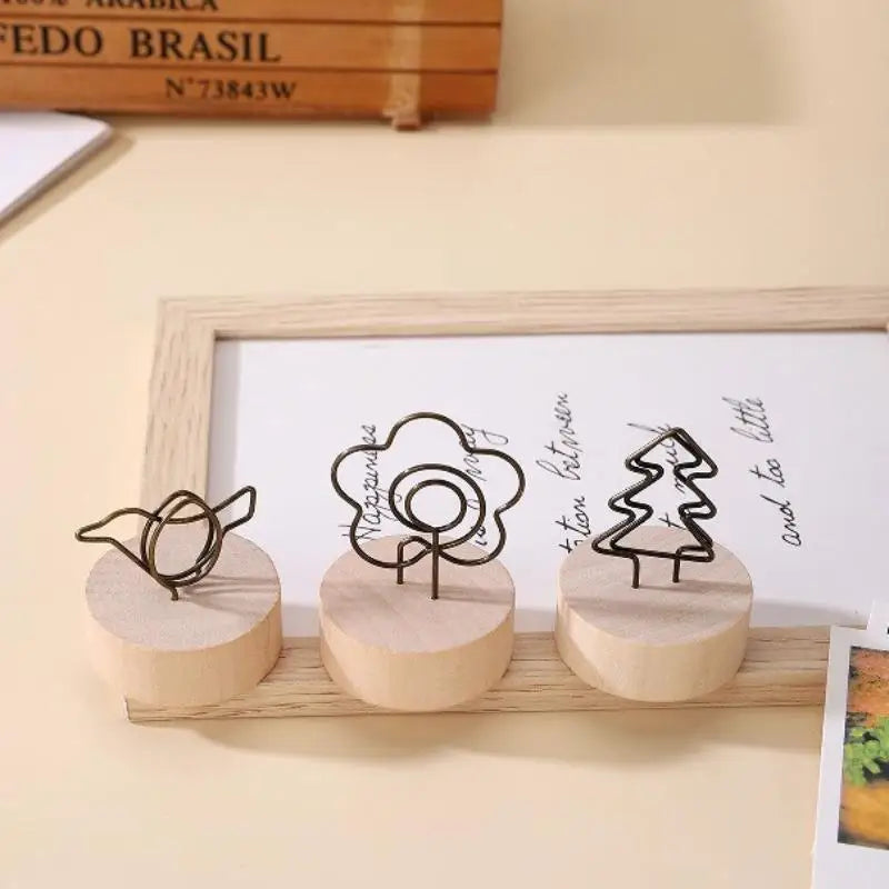 Mini Wooden Base Metal Photo Holders Creative Design Decor Photos Qme