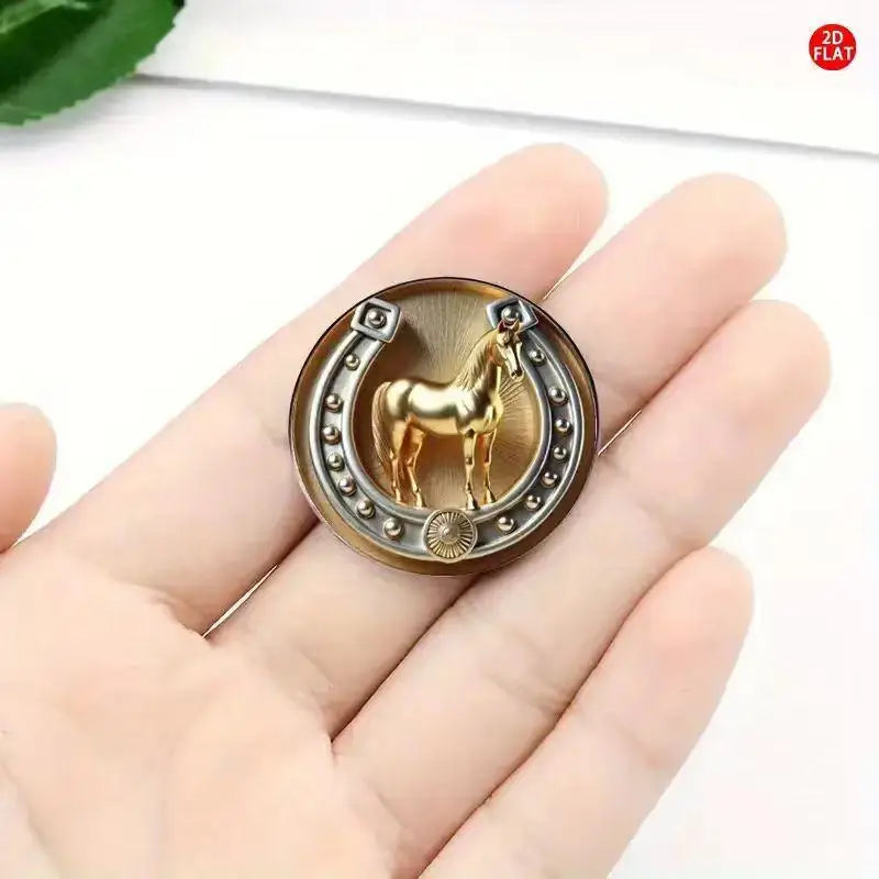 Golden Horse Brooch Zinc Alloy Women Men 2D Flat Animal Party Office Qme Gold