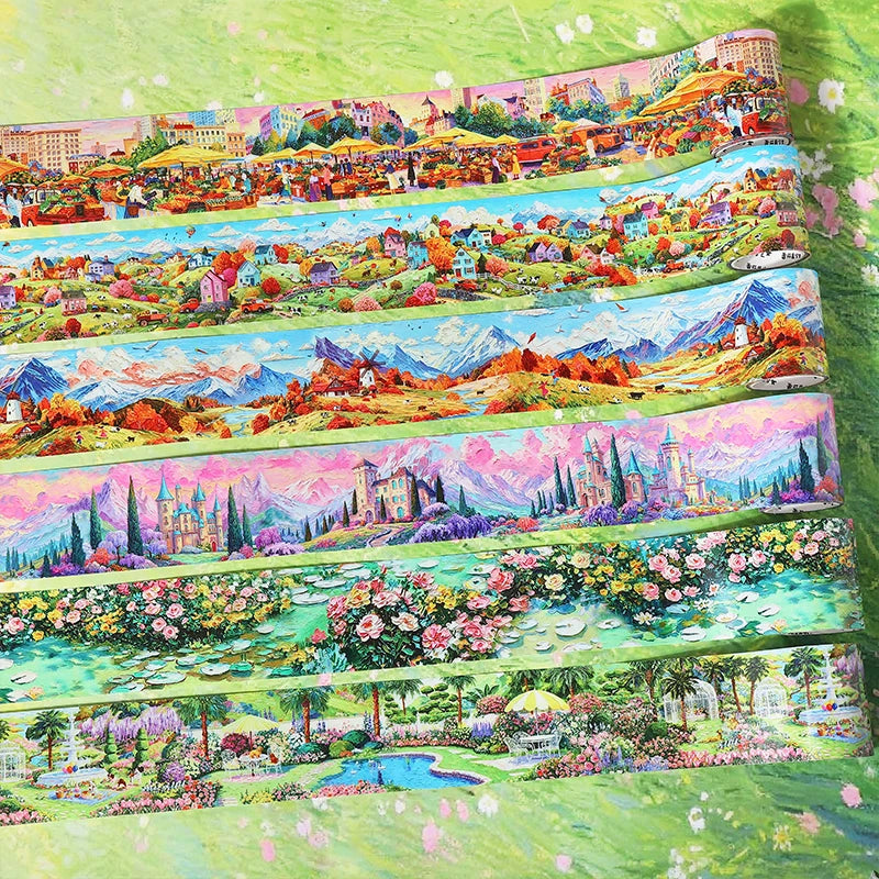 Wide European Town Scenery Washi Tape, Background Tape for Junk Journal Scene Making, Ideal Holiday & Birthday Gift Qme
