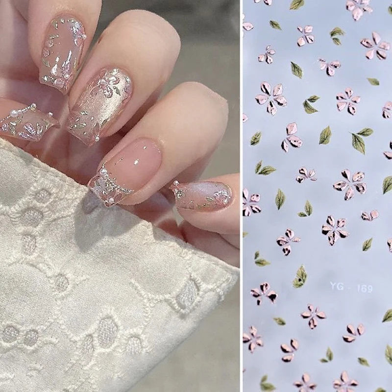 Bronzing Flower Leaf Nail Stickers Floral Designs Petal Leaves Qme