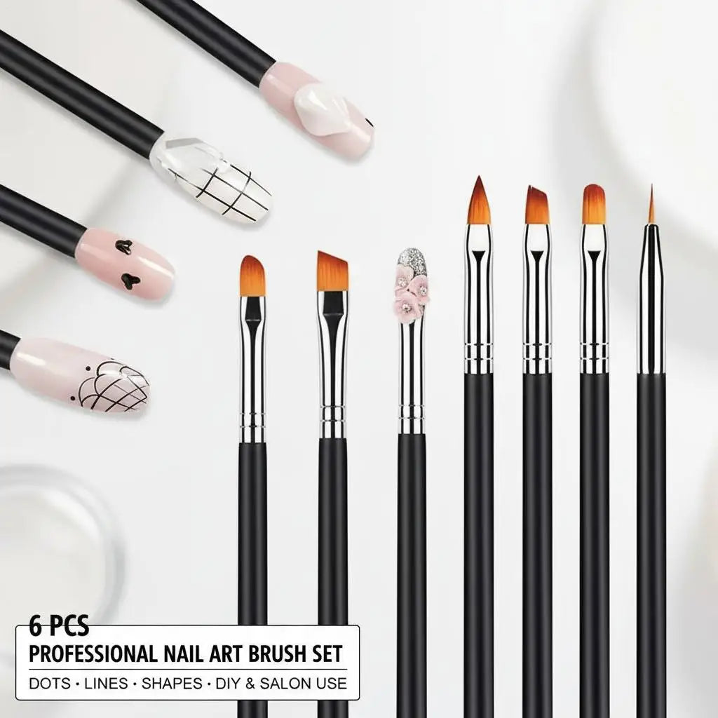 6Pcs Black Multi-Function Nail Art Brushes Set Dotting Line Flat Round Head For DIY Professional Gel Nail Polish Manicure Tools Qme