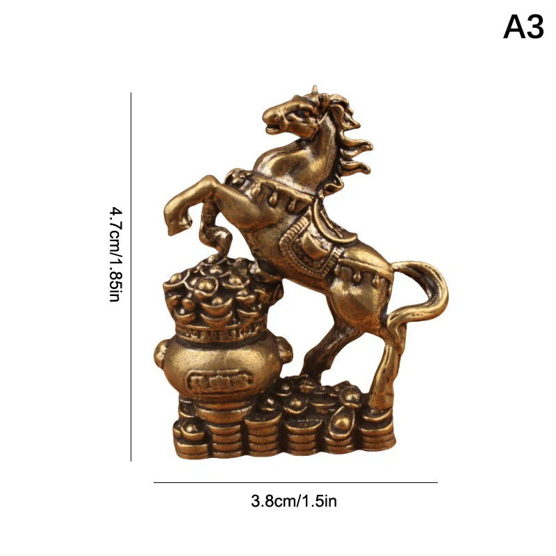 Brass Horse Figurines Chinese New Year Zodiac Horse Ornament Feng Shui Lucky Statue Home Office Desktop Decoration Crafts Qme A3