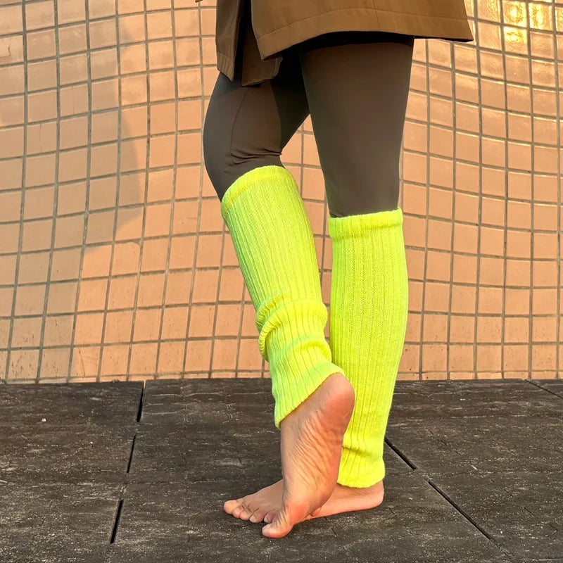 Women Winter Bright Green Color JK Style Spice Girls College Foot Cover Warm Pile Long Socks Boot Cuff Cover Knitted Leg Warmers Qme