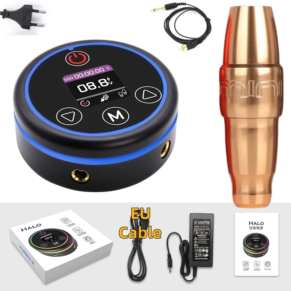 FKMINI Permanent Makeup Pen Kit Set with HALO Colorful Tattoo Power Supply PMU Tattoo Equipment for Beauty Enthusiasts Qme Gold Kit 1