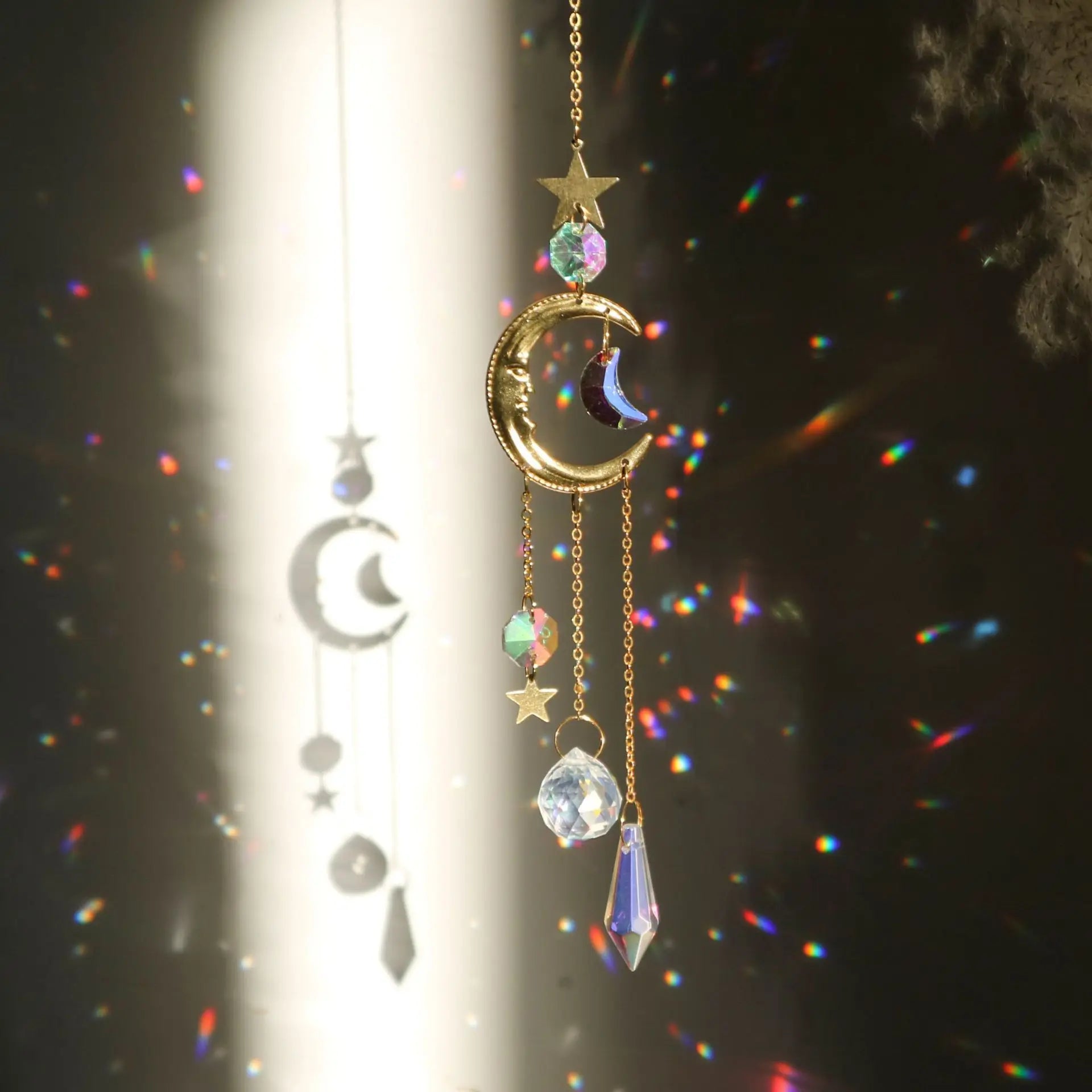 1pc Colored Crystal Wind Chime Moon Decorative Pendant Crystal Prism Hanging Gift SunCatcher For Garden Party Outdoor Home Decor Qme 01 Colored Moon