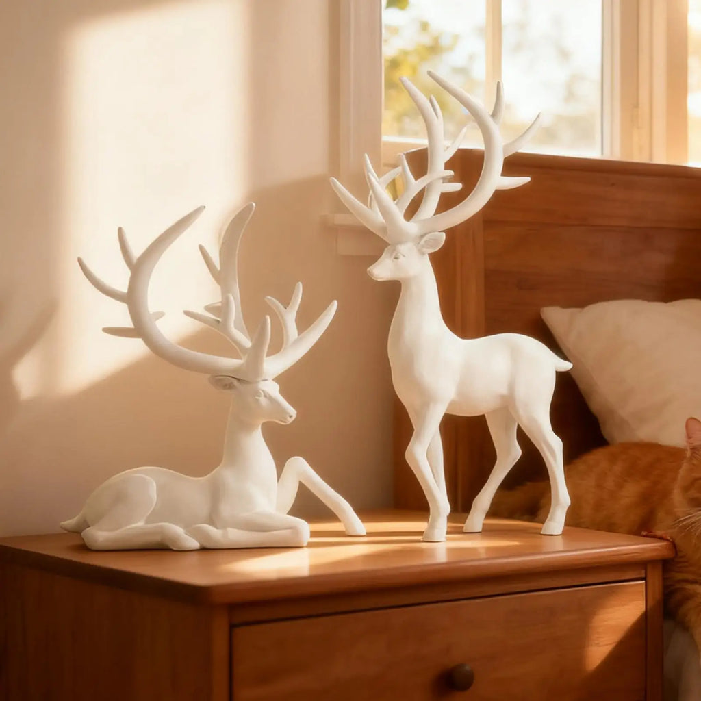 Deer Figurine 2-Piece Christmas Table Centerpieces Resin Reindeer Qme