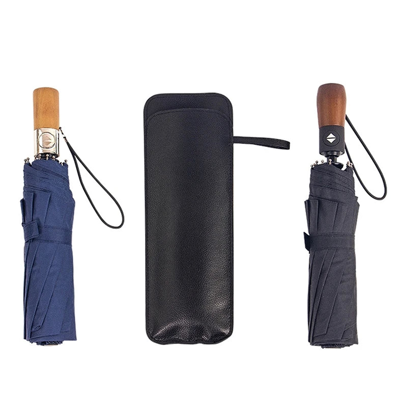 Umbrella Storage Pocket Bag Portable Cover Black PU Leather Case Qme