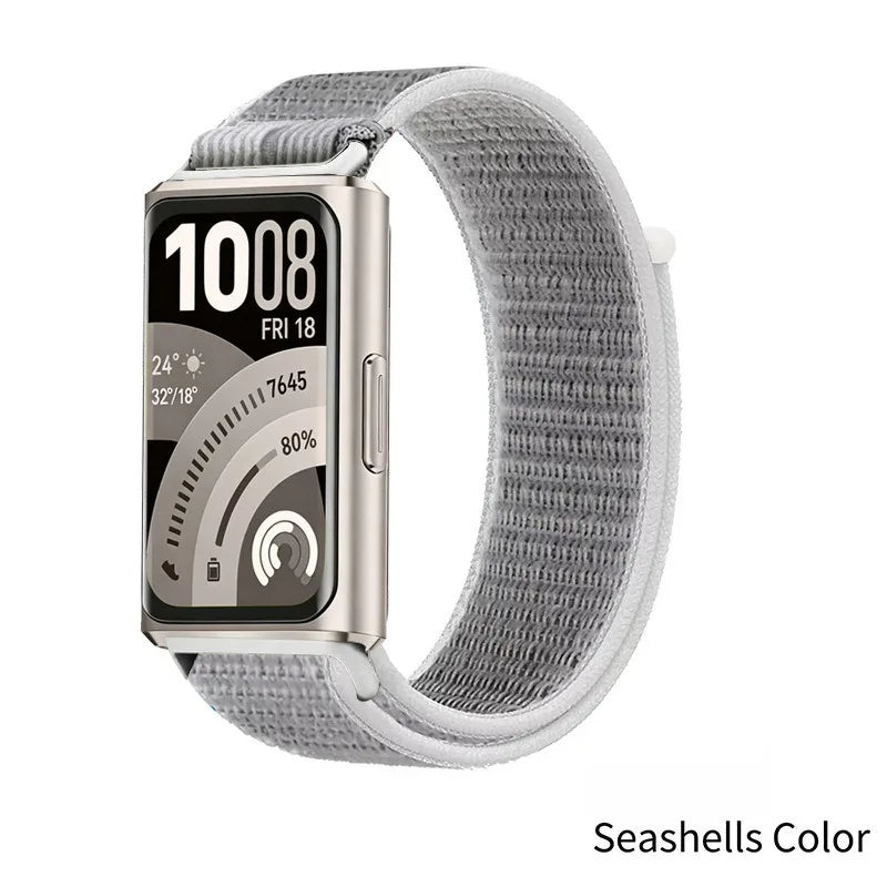 A Stylish Lightweight Nylon Loop Watchband with Exquisite Hardware Stitching Velcro Strap for Huawei Bracelet 11 Series 11 pro Qme seashells Huawei 11 11Pro