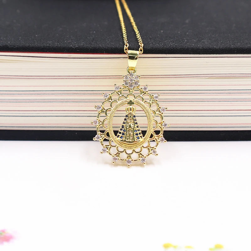 Original Design Round Our Lady Of Aparecida Pendant Necklace Virgin Mary Chain Catholic Brazilian Party Jewelry Gifts Wholesale Qme 3