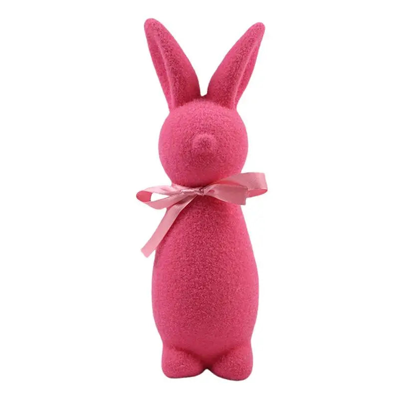 Easter Bunny Flocked Small Decorative Standing Rabbit Statues Bow Tie Qme