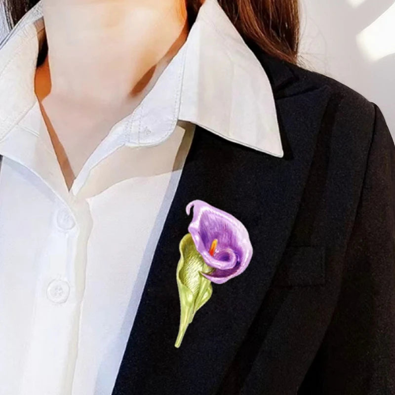 Pretty Lily Flower Brooches For Women Unisex 4-color Enamel Plants Party Office Brooch Pin Gifts Qme